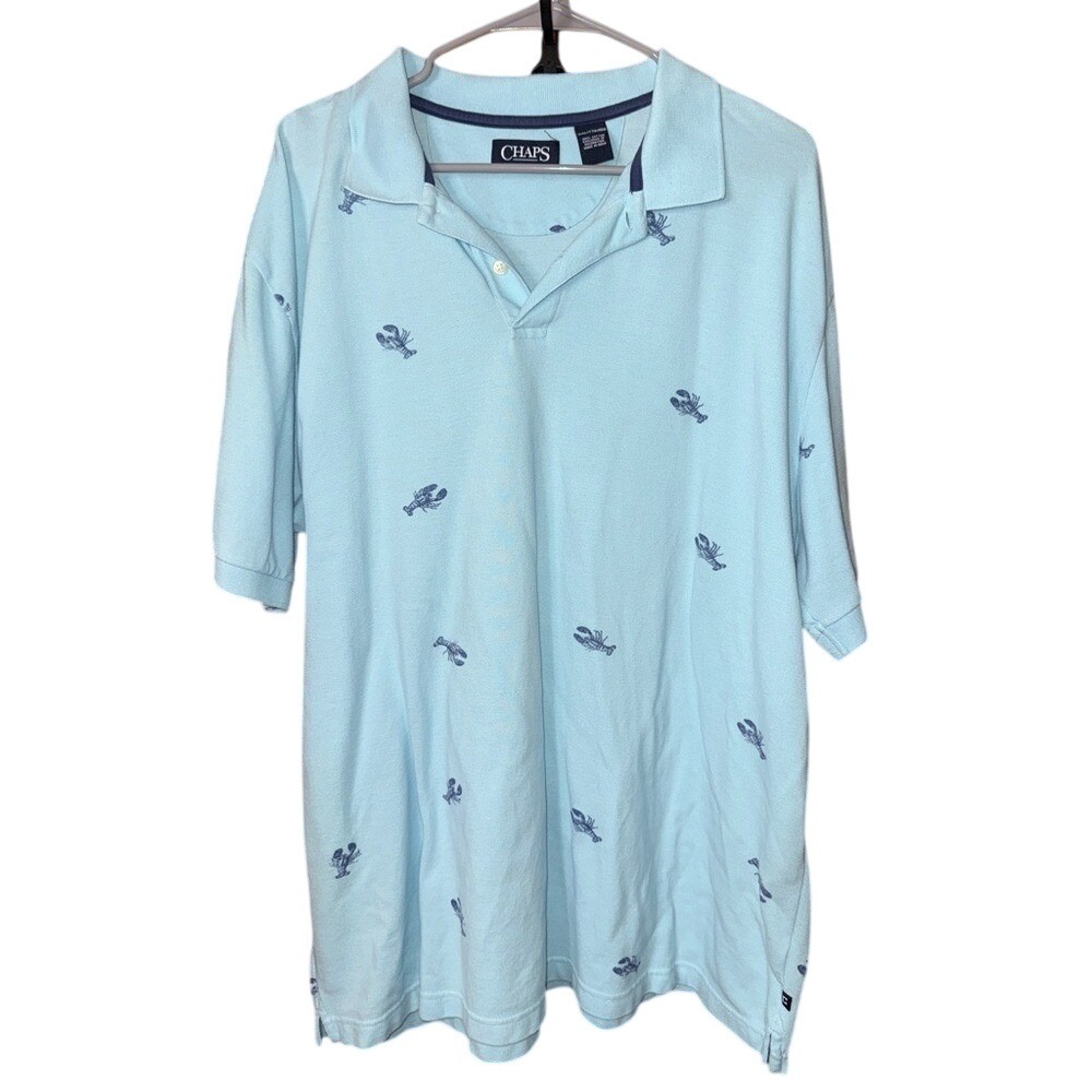 Chaps Polo Shirt XXL Light‎ Blue Lobster Embroidered Short Sleeve Cotton Pique